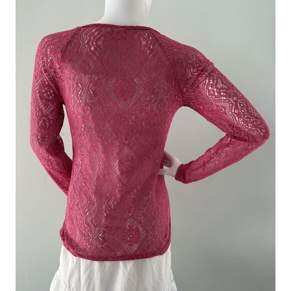 NWT Mudd Vintage Y2k Magenta Pink Lace Long Sleeve Top size M - Picture 2 of 5
